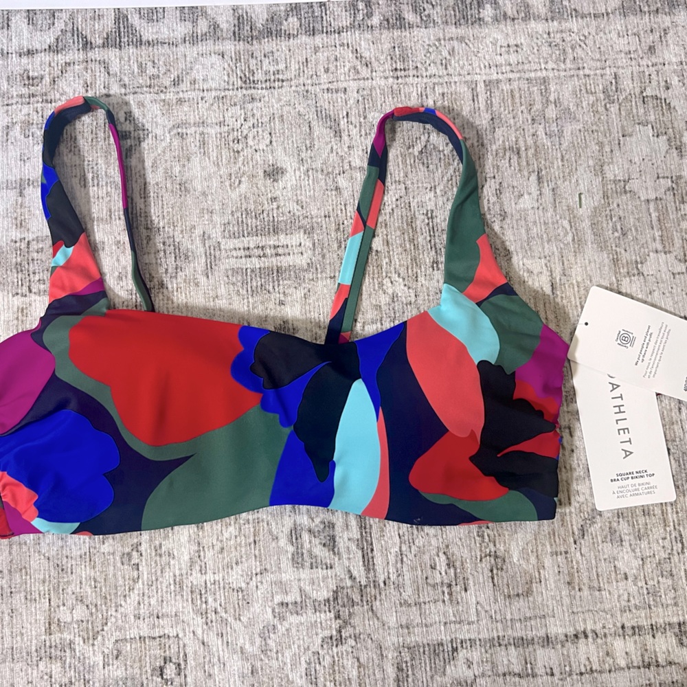 Athleta 40D/DD square neck bra cup bikini top, new with tags, multicolor, top